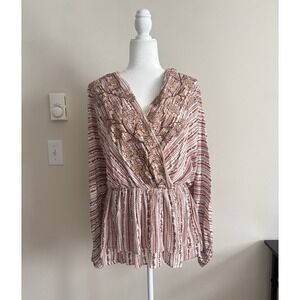 Savannah Jane Womens Plus Size 1X Top V Neck Floral Boho Stretch